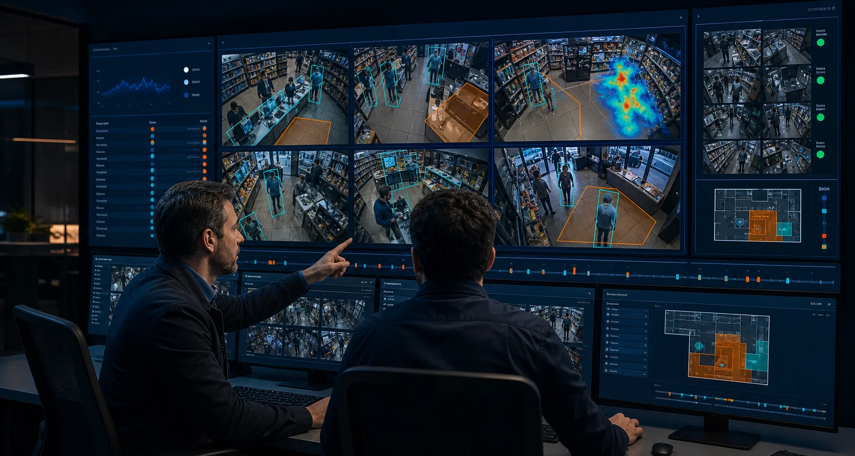 Central acompanhando eventos detectados por inteligência artificial