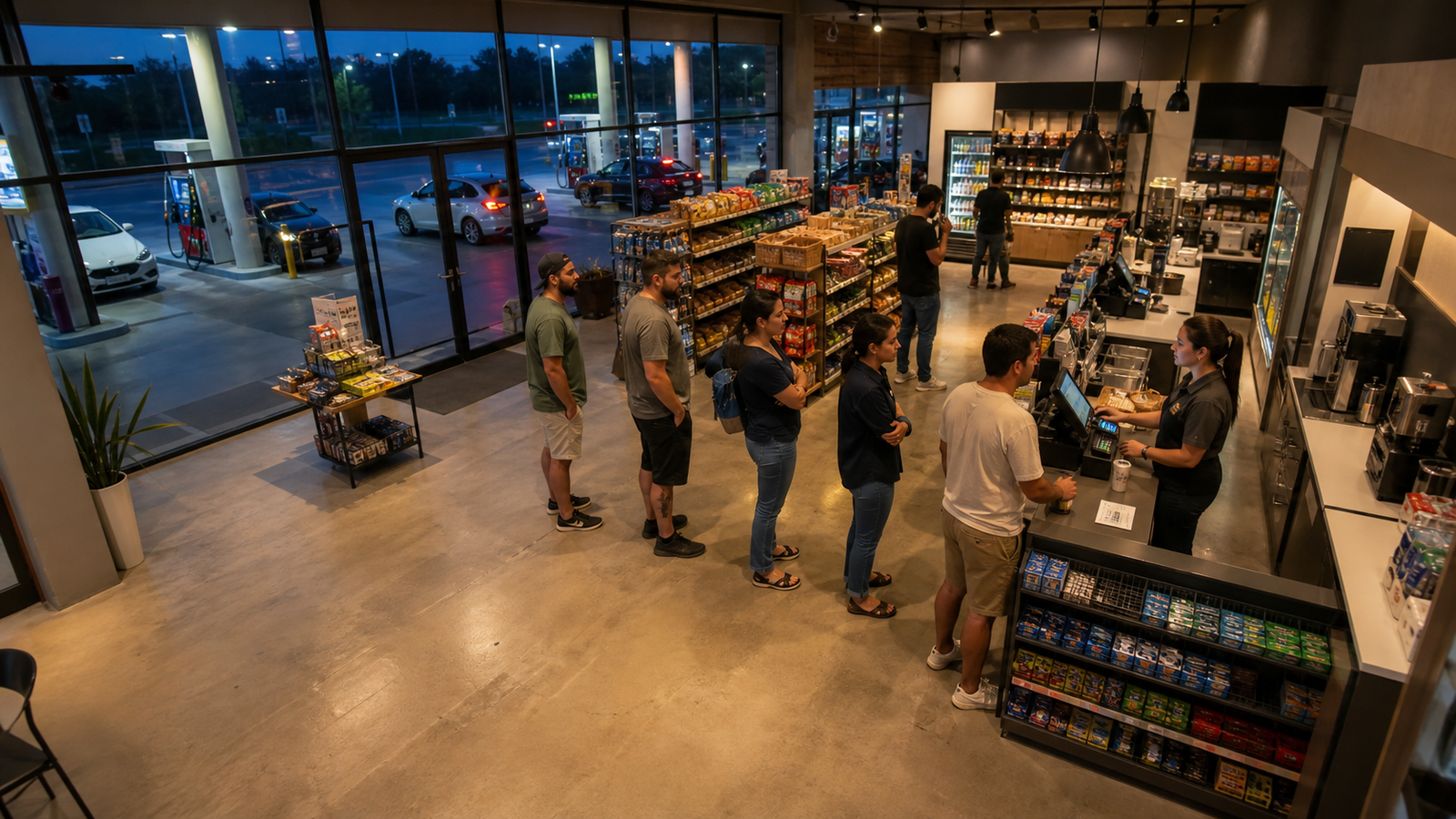 Monitoramento de fila na loja de conveniência do posto